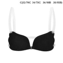 (C, Black) 1pc Women Invisible Bra Push Up Silicone Bra With Transparent Straps Backless