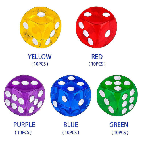 50pcs 14mm Translucent Acrylic Dice Set for Games Teaching Casino 2