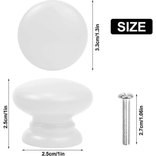 8 Pcs White Wood Cabinet Knobs 33mm Solid Mushroom Drawer Handles Pulls 1