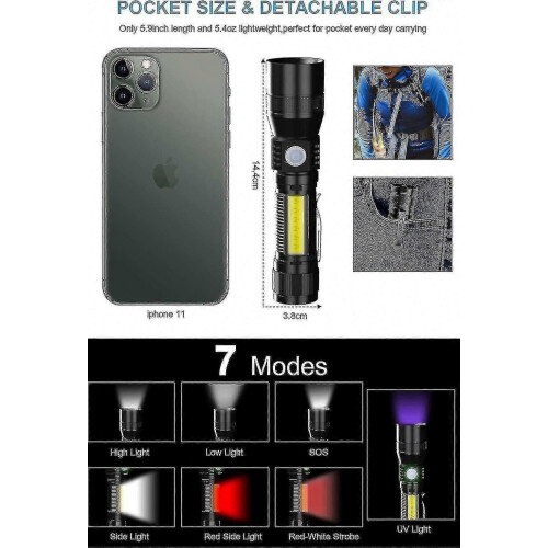Rechargeable UV Flashlight with 7 Modes, Adjustable Focus and Magnetic Base 2
