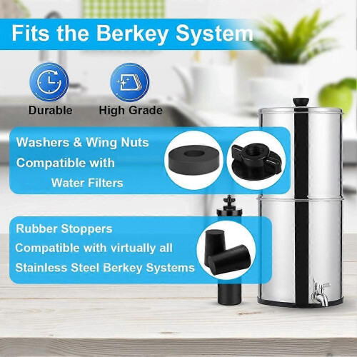 Replacement Kit Compatible with Berkey Water Filter System Elements, 4 Wing Nuts Washers Silicone Plugs 2