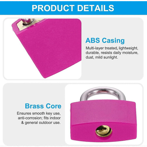 Small Padlocks with Keys, ABS Coated Brass Core, Auto-Pop Shackle, 2Pcs Set for Luggage Backpack Locker 2