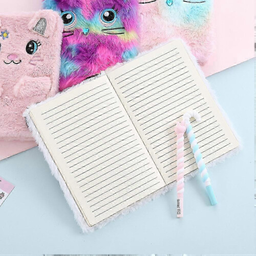 Fluffy Plush Cartoon Notebook, Paper Material, 21.5cm x 14.8cm, for Students 1