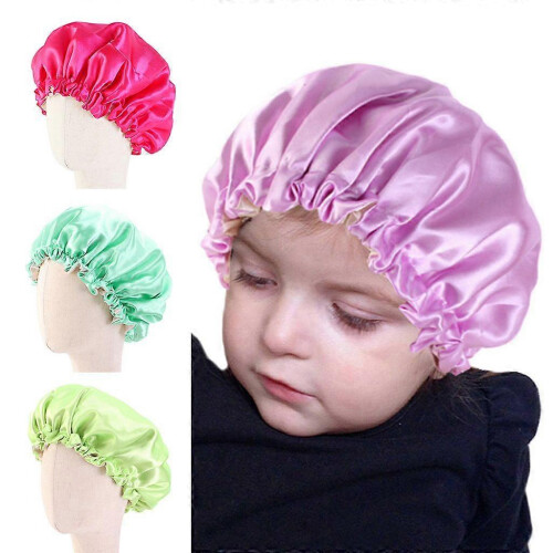 Children's Adjustable Double-Sided Shower & Sleep Hair Cap, Rose Red, Polyester 1