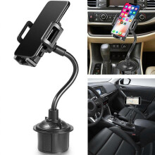 Supporto universale per telefono da auto, asta regolabile e flessibile, rotazione a 360 gradi, materiale ABS, nero.
