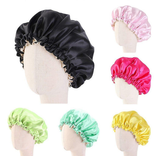 Children's Adjustable Double-Sided Shower & Sleep Hair Cap, Rose Red, Polyester 2