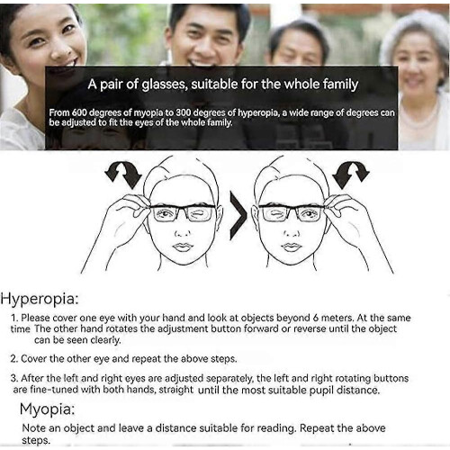 Adjustable Focus Reading Glasses, -6d To +3d Clear Vision Variable Focus Eyeglasses for Seniors, Lightweight Universal Use 2