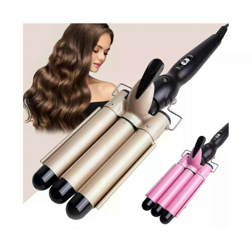 Triple Barrel Curling Iron 22mm Ceramic LCD Digital Display Auto Shut Off Pink 1