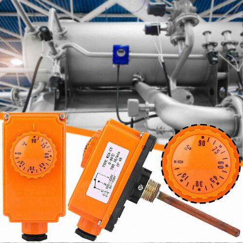 Adjustable 0-90C Thermostat Switch, Vertical G 1/2 Male Thread for Hot Water Pipe Systems 1