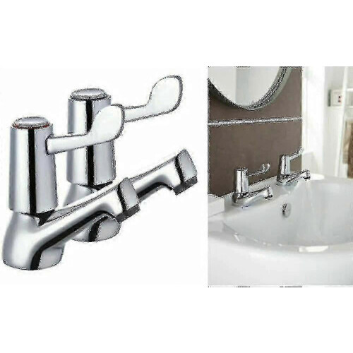 Bathroom Taps Lever 1/2 Inch Pillar Basin and Bathtub Set Polished Chrome Plated Solid Metal Knobs 1