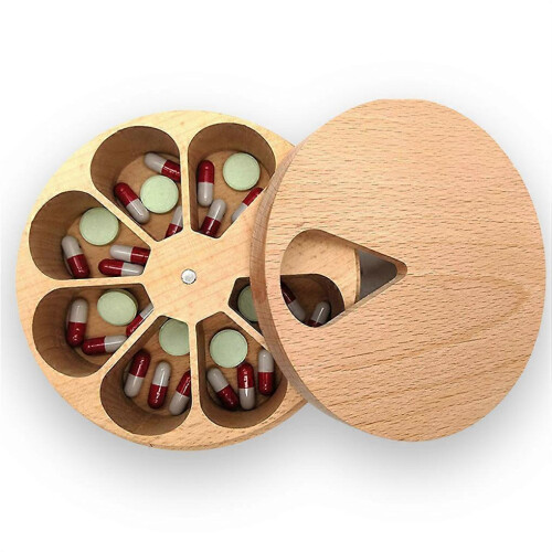 Pill Box Natural Wood 7 Grids Weekly Portable Storage Container for Small Items 1