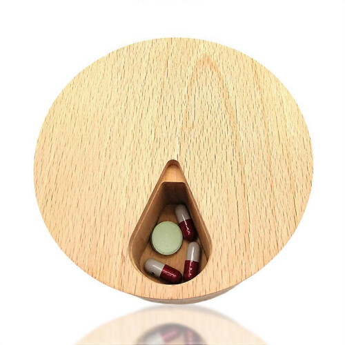 Pill Box Natural Wood 7 Grids Weekly Portable Storage Container for Small Items 2