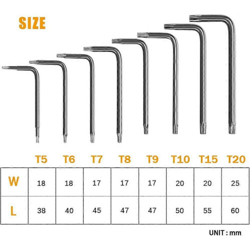 Offset Torx Wrenches, 8-Piece Stainless Steel Rust Resistant Torx Allen Wrench Kit, 8 Sizes from T5 to T20 1