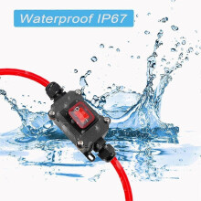Inline schakelaar 12V 25A DPST, IP67 waterdichte 12-24V DC tuimelschakelaar met 30 cm 10AWG kabel en koperen ringaansluitingen