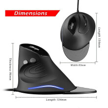 Mouse ergonomico verticale cablato, 6 tasti, DPI regolabile 4 livelli, poggiapolsi rimovibile, illuminazione RGB, rotella a quattro vie
