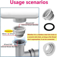 Kitchen Sink Waste Pipe Fitting, 1PCS 60mm Female Thread to 47mm Male Thread Sturdy Plastic Reducer for Odour Traps Siphon