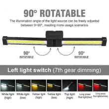 Lampa do pozowania na siłowni LED, 7-stopniowa regulacja przyciemniania, 90 stopni obrotu, wodoodporna, z magnetycznym haczykiem, ładowalna USB-C