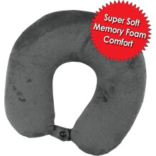 Cuscino da viaggio in memory foam con supporto per il collo, fodera grigia lavabile.