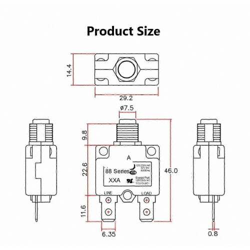 Resettable 6A Thermal Fuse with Push Button Overload Protection and Black Switch 2