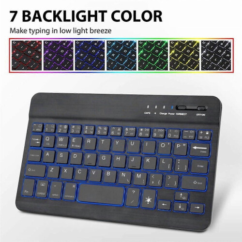 Wireless Bluetooth 7 Color Backlit Rechargeable Keyboard Compatible with Tablet Laptop 1