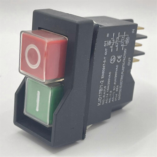 KJD17 6 Pins Electromagnetic Start Push Button Switch 15A AC250V IP55 Plastic Black 2