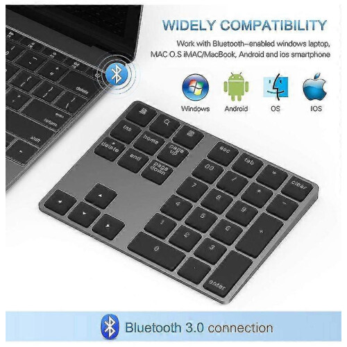 Bluetooth Number Pad, Aluminum Rechargeable Wireless Numeric Keypad Slim 34-keys Compatible with Macbook PC Windows 1