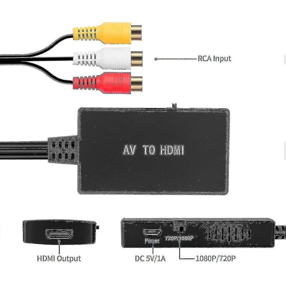 Composite To Hdmi Converter 1080P 60Hz Compatible With Ps2 Ps3 Vhs Dvd Player Pal Ntsc 6944168492137