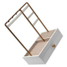 Necklace Hanging Rack Jewelry Storage Holder with Drawer Golden Wood Alloy 28X20X12CM