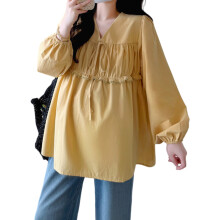 Stylish V Neck Blouse For Pregnant Women Lightweight-Yellow XXL