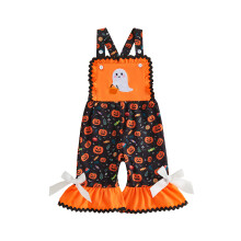 (18-24 Months, Orange) Toddler Girls Halloween Overalls Adorable Ghost/Skull Embroidery Sleeveless Bell Bottoms Jumpsuit