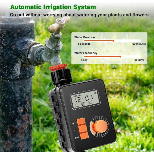 Watering Timer with Rain Sensor and LCD Display, 9 Programmable Settings for Garden Balcony Greenhouse 2
