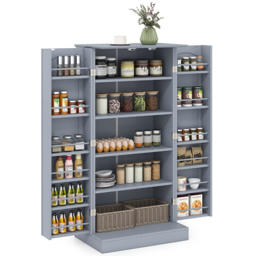 Mueble de cocina con 2 puertas y estantes ajustables, gris 1