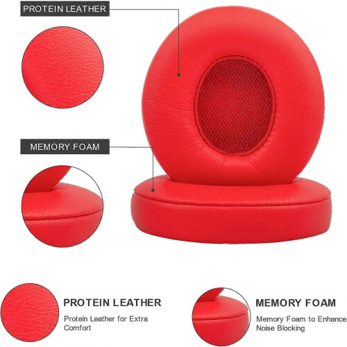 Replacement Earpads compatible with Beats Solo 2 3, Memory Foam, Red 2