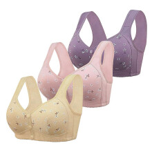 (36 80, Black) Simple Front Buttons Bra with Printed Skin-friendly Sling Underwear for Women Daily Wear