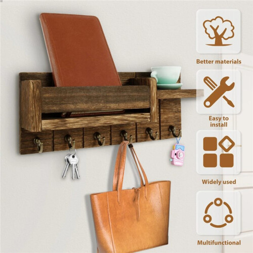 Mail Organizer for Wall Mount Mail Organizer for Wall Mount Key Holder with Shelf Includes Letter Holder and Hooks 2
