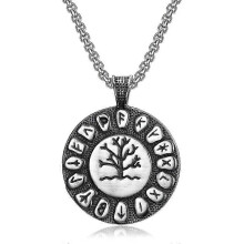 Vintage ronde levensboom Viking rune hanger ketting voor mannen, hiphop punk stijl sieraden bedeltje