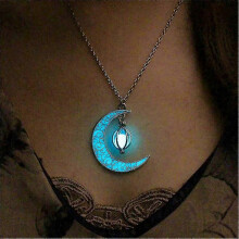 Lichtgevende maansteen ketting voor vrouwen en meisjes, holle maanvormige draaiende kraalhanger, magische fantasie feeënhange