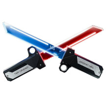 Espada doble de juguete con luces rojas y azules, sables extensibles 2 en 1 para juegos de rol y batallas de cosplay para niñ