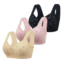 (46 105, Purple) Simple Front Buttons Bra with Printed Skin-friendly Sling Underwear for Women Daily Wear