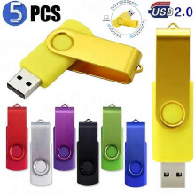 Verpakking van 5 draaibare USB 2.0 flashdrives, opvouwbare geheugensticks voor bestandsopslag en dataopslag.