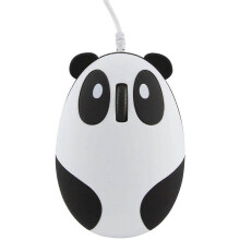 Schattige panda-muis met snoer, cartoonstijl, draagbare mini-muis voor op reis, kantoor of computer, met stille klikgeluiden.