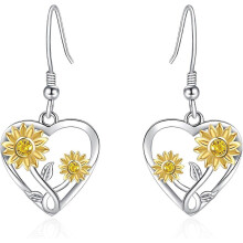 Orecchini pendenti a forma di girasole e cuore per donna, gioielli ispirati alle margherite, ideali come regalo per San Valen