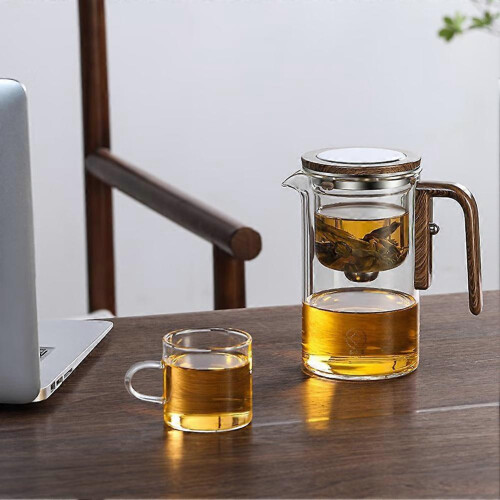 (520ML) Glass Tea Pot with Wood Handle One-Click Automatic Glass Tea Pot for Kitchen 2
