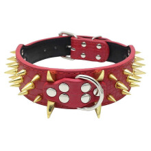 Collare per cani in vera pelle, resistente e regolabile, con borchie dorate per animali domestici alla moda, finiture marroni