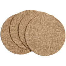 Round Jute Placemats Set of 4 for Dining Table, Natural Woven Table Mats, Rustic Heat Resistant Dinner Decor