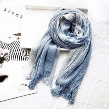 Cotton Linen Winter Scarf for Men, Japanese Style, Navy Blue and Black Striped Tassel Accessory