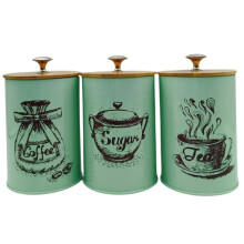 Set of 3 Iron Kitchen Canisters with Lids for Coffee, Tea and Sugar, Stylish White Countertop Storage Containers