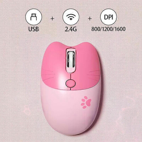 Cute Cat Wireless Mouse with USB Receiver, Plug and Play, 3 Adjustable DPI, Compatible with Laptop, PC and Computer