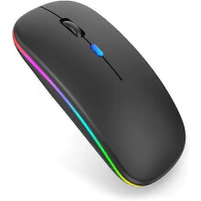 Draadloze muis met dubbele modus, 2,4 GHz USB oplaadbare Bluetooth-muis voor laptop, slanke stille computermuis met LED-verli