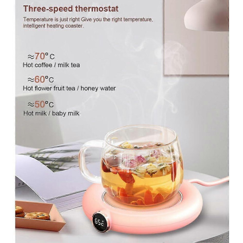 USB Cup Warmer with Automatic Heating and Adjustable Temperature Control for Office Desk, Pink Ceramic Mug Warmer 2